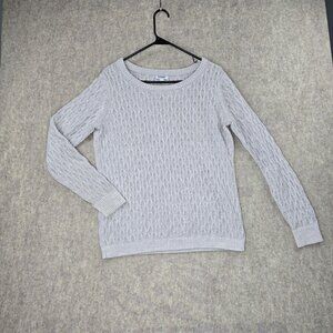 Old Navy Gray Cable Knit Sweater L Womens Cotton Crewneck Pullover